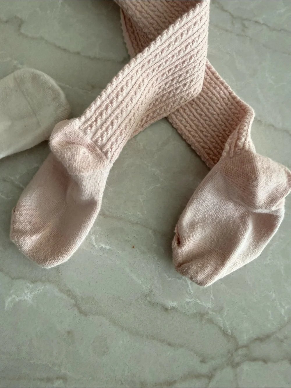 H&M Ribbed Knee-High Tights in Cream and Blush Pink